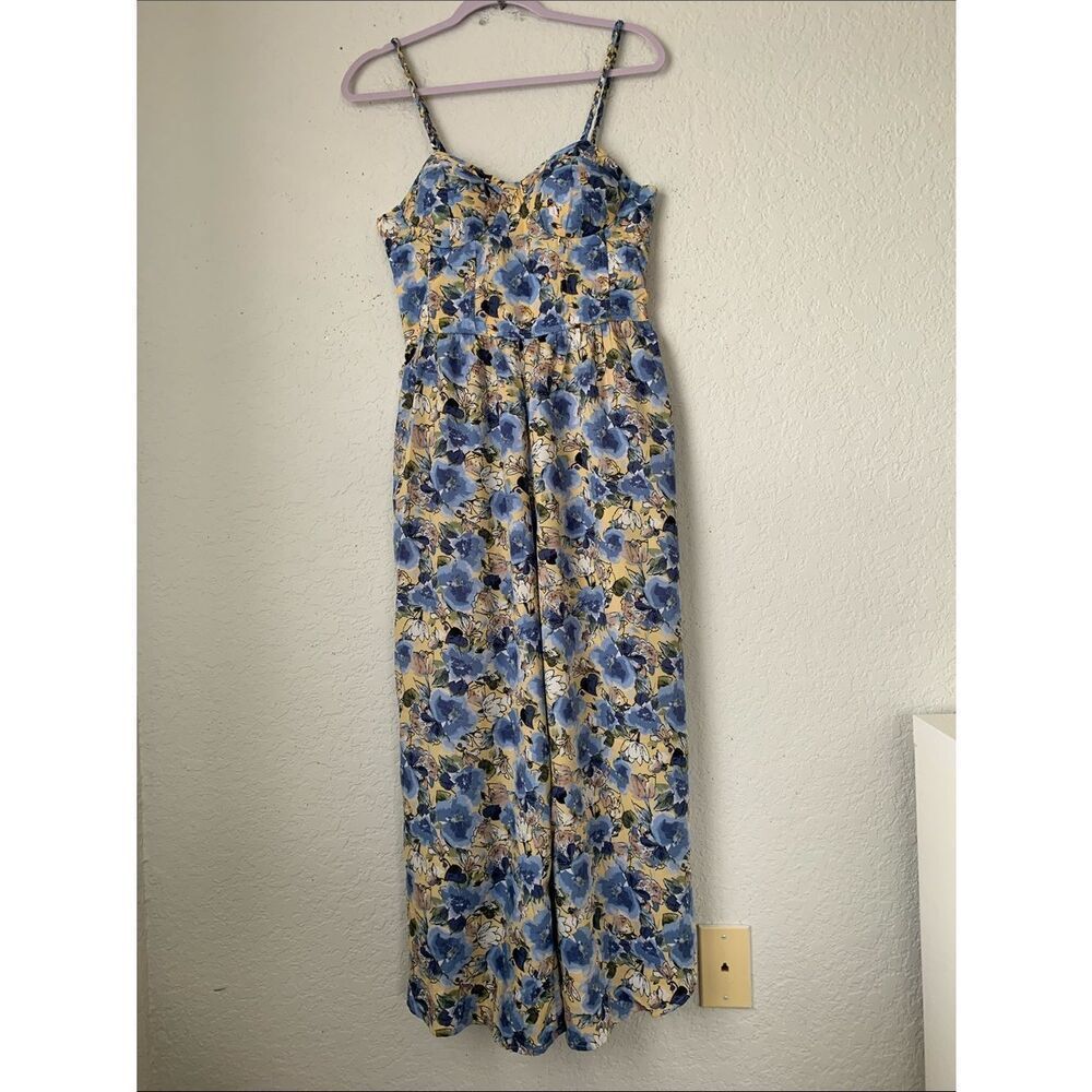 NWT BOG Collective Floral Spaghetti Strap Jumpsuit Romper Wide Leg Size L